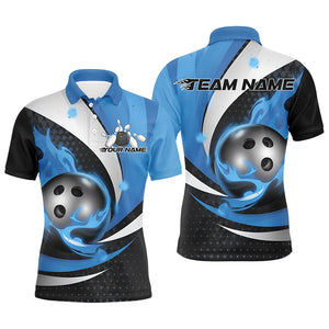 Black And Blue Flame Custom Bowling Shirts For Men, Bowling League Shirts Bowler Outfits IPHW7667