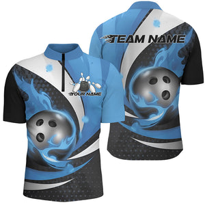 Black And Blue Flame Custom Bowling Shirts For Men, Bowling League Shirts Bowler Outfits IPHW7667