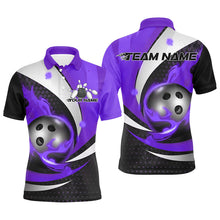 Load image into Gallery viewer, Black And Purple Flame Custom Bowling Shirts For Men, Bowling League Shirts Bowler Outfits IPHW7669