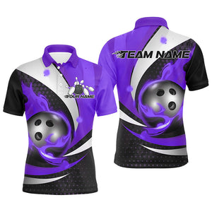 Black And Purple Flame Custom Bowling Shirts For Men, Bowling League Shirts Bowler Outfits IPHW7669