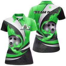 Load image into Gallery viewer, Black And Green Flame Custom Bowling Shirts For Women, Bowling League Shirts Bowler Outfits IPHW7670