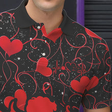 Load image into Gallery viewer, Black And Red Custom Valentines Day Bowling Polo Shirts For Men, Bowling Couple Shirt IPHW8329