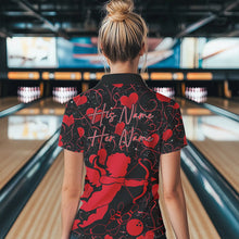 Load image into Gallery viewer, Black And Red Custom Valentines Day Bowling Polo Shirts For Women, Bowling Couple Shirt IPHW8329