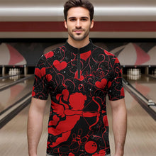 Load image into Gallery viewer, Black And Red Custom Valentines Day Bowling Quarter-Zip Shirts For Men, Bowling Couple Shirt IPHW8329