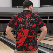 Load image into Gallery viewer, Black And Red Custom Valentines Day Bowling Quarter-Zip Shirts For Men, Bowling Couple Shirt IPHW8329