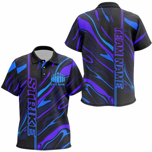 Blue And Purple Custom Strike Bowling Polo Shirts For Kid, Striking Bowling Team Uniform IPHW7682