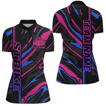 Load image into Gallery viewer, Blue And Pink Custom Strike Bowling Shirts For Women, Striking Bowling Team Uniform IPHW7683