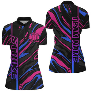 Blue And Pink Custom Strike Bowling Shirts For Women, Striking Bowling Team Uniform IPHW7683