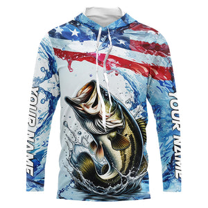 Personalized American Flag Bass Fishing Shirts, Patriotic Bass Long Sleeve Tournament Fishing Shirt IPHW6321