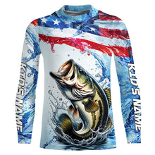 Load image into Gallery viewer, Personalized American Flag Bass Fishing Shirts, Patriotic Bass Long Sleeve Tournament Fishing Shirt IPHW6321