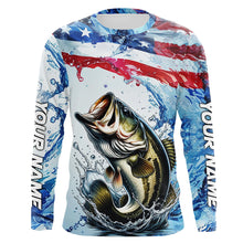 Load image into Gallery viewer, Personalized American Flag Bass Fishing Shirts, Patriotic Bass Long Sleeve Tournament Fishing Shirt IPHW6321