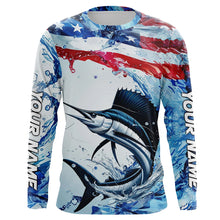 Load image into Gallery viewer, Personalized American Flag Sailfish Fishing Shirts, Patriotic Sailfish Long Sleeve Fishing Shirt IPHW6322