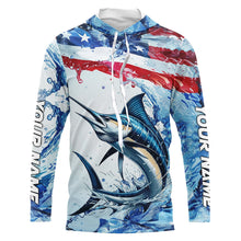 Load image into Gallery viewer, Personalized American Flag Marlin Fishing Shirts, Patriotic Marlin Long Sleeve Fishing Shirt IPHW6323