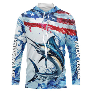 Personalized American Flag Marlin Fishing Shirts, Patriotic Marlin Long Sleeve Fishing Shirt IPHW6323