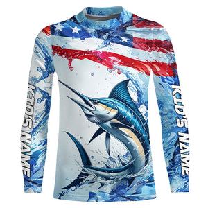 Personalized American Flag Marlin Fishing Shirts, Patriotic Marlin Long Sleeve Fishing Shirt IPHW6323