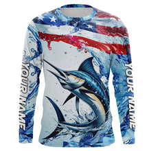 Load image into Gallery viewer, Personalized American Flag Marlin Fishing Shirts, Patriotic Marlin Long Sleeve Fishing Shirt IPHW6323