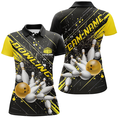 Gold Strike Bowling Custom Team Shirts For Women, Bowling League Outfits For Bowlers IPHW6335