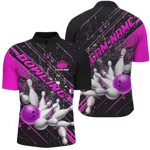 Pink Purple Strike Bowling Custom Team Shirts For Men And Women, Bowling League Outfits For Bowler IPHW6337