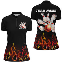 Load image into Gallery viewer, Custom Red Flame Bowling Shirts For Women, Personalized Bowling Team Shirts IPHW7377