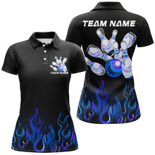 Load image into Gallery viewer, Custom Blue Flame Bowling Shirts For Women, Personalized Bowling Team Shirts IPHW7378