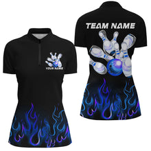 Load image into Gallery viewer, Custom Blue Flame Bowling Shirts For Women, Personalized Bowling Team Shirts IPHW7378
