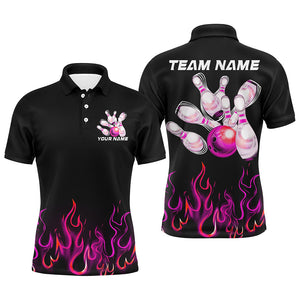 Custom Pink Flame Bowling Shirts For Men, Personalized Bowling Team Shirts IPHW7379