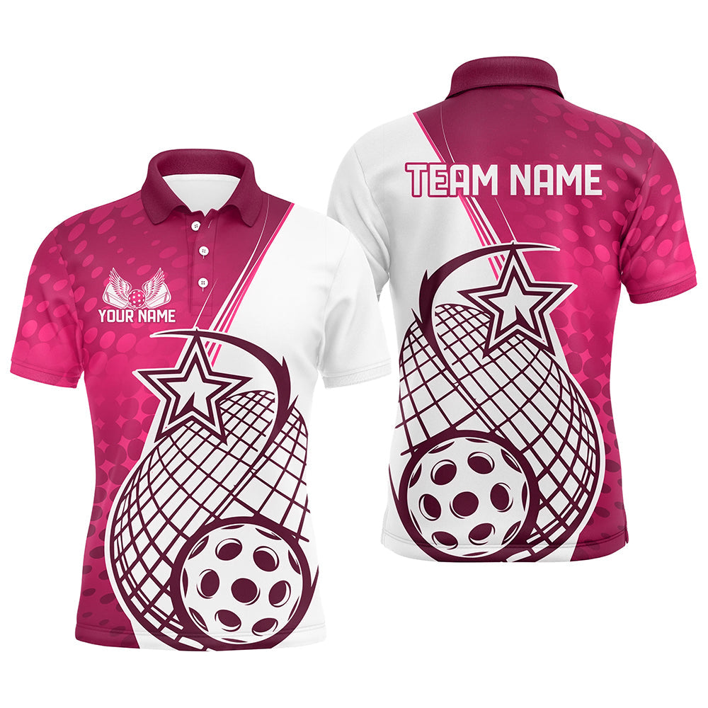 Custom Pink Pickleball Polo Shirts For Men, Pickleball Tournament Team Shirt IPHW8112