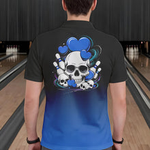 Load image into Gallery viewer, Custom Black And Blue Skull Valentines Day Couple Bowling Polo Shirts For Men IPHW8343