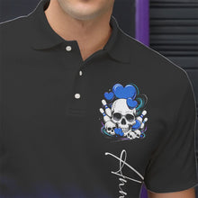 Load image into Gallery viewer, Custom Black And Blue Skull Valentines Day Couple Bowling Polo Shirts For Men IPHW8343