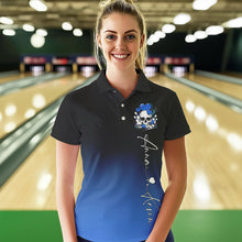 Load image into Gallery viewer, Custom Black And Blue Skull Valentines Day Couple Bowling Polo Shirts For Women IPHW8343