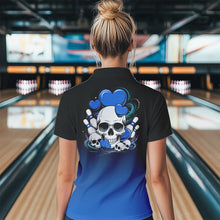 Load image into Gallery viewer, Custom Black And Blue Skull Valentines Day Couple Bowling Polo Shirts For Women IPHW8343