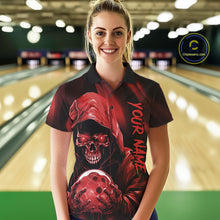 Load image into Gallery viewer, Red Bowling Grim Reaper Custom Women Bowling Polo Shirts Skull Bowling Team Jerseys IPHW10696