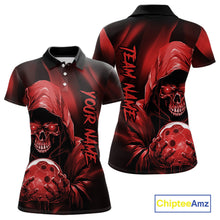 Load image into Gallery viewer, Red Bowling Grim Reaper Custom Women Bowling Polo Shirts Skull Bowling Team Jerseys IPHW10696