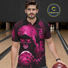 Load image into Gallery viewer, Pink Bowling Grim Reaper Custom Men Bowling Polo Shirts Skull Bowling Team Jerseys IPHW10697