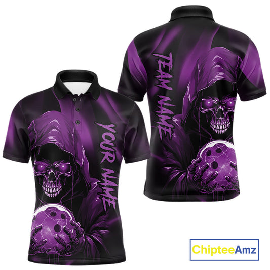 Purple Bowling Grim Reaper Custom Men Bowling Polo Shirts Skull Bowling Team Jerseys IPHW10699