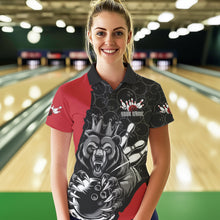 Load image into Gallery viewer, Black And Red Custom Bear Bowling Queen Polo Shirts For Women, Bear Bowling Team Uniform IPHW8834