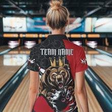 Load image into Gallery viewer, Black And Red Custom Bear Bowling Queen Polo Shirts For Women, Bear Bowling Team Uniform IPHW8834