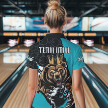 Load image into Gallery viewer, Black And Blue Custom Bear Bowling Queen Polo Shirts For Women, Bear Bowling Team Uniform IPHW8835