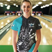 Load image into Gallery viewer, Black And Blue Custom Bear Bowling Queen Women Quarter-Zip Shirt, Bear Bowling Team Uniform IPHW8835