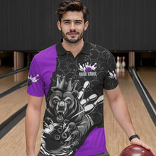 Load image into Gallery viewer, Black And Purple Custom Bear Bowling King Polo Shirts For Men, Bear Bowling Team Uniform IPHW8836