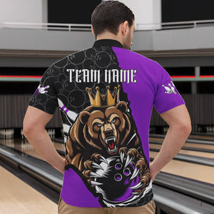 Black And Purple Custom Bear Bowling King Quarter-Zip Shirts For Men, Bear Bowling Team Uniform IPHW8836