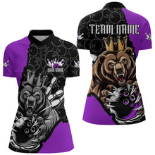 Load image into Gallery viewer, Black And Purple Custom Bear Bowling Queen Women Quarter-Zip Shirt, Bowling Team Uniform IPHW8836