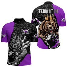 Load image into Gallery viewer, Black And Purple Custom Bear Bowling King Quarter-Zip Shirts For Men, Bear Bowling Team Uniform IPHW8836