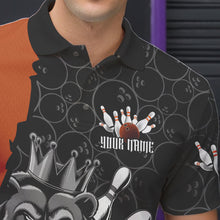 Load image into Gallery viewer, Black And Orange Custom Bear Bowling King Polo Shirts For Men, Bear Bowling Team Uniform IPHW8837