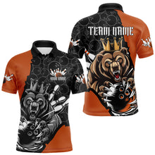 Load image into Gallery viewer, Black And Orange Custom Bear Bowling King Polo Shirts For Men, Bear Bowling Team Uniform IPHW8837