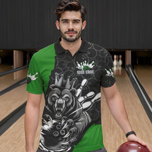 Load image into Gallery viewer, Black And Green Custom Bear Bowling King Polo Shirts For Men, Bear Bowling Team Uniform IPHW8838