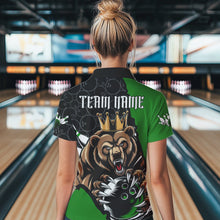 Load image into Gallery viewer, Black And Green Custom Bear Bowling Queen Polo Shirts For Women, Bear Bowling Team Uniform IPHW8838