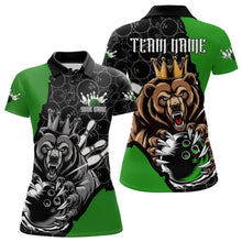 Load image into Gallery viewer, Black And Green Custom Bear Bowling Queen Polo Shirts For Women, Bear Bowling Team Uniform IPHW8838