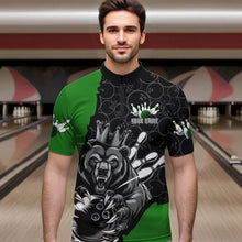 Load image into Gallery viewer, Black And Green Custom Bear Bowling King Quarter-Zip Shirts For Men, Bear Bowling Team Uniform IPHW8838