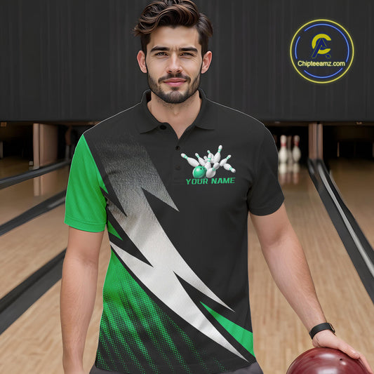 Black And Green Custom Bowling Jerseys, Men Polo Shirt Bowling Tournament Outfits IPHW9079